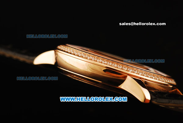 Vacheron Constantin Malte Swiss ETA 2836 Automatic Rose Gold Case with Rose Gold Diamond Bezel and White Dial-Alligator Strap - Click Image to Close